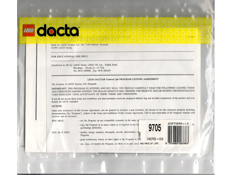 レゴ 9705-1 Control Lab Software - DOS/Windows Control Lab