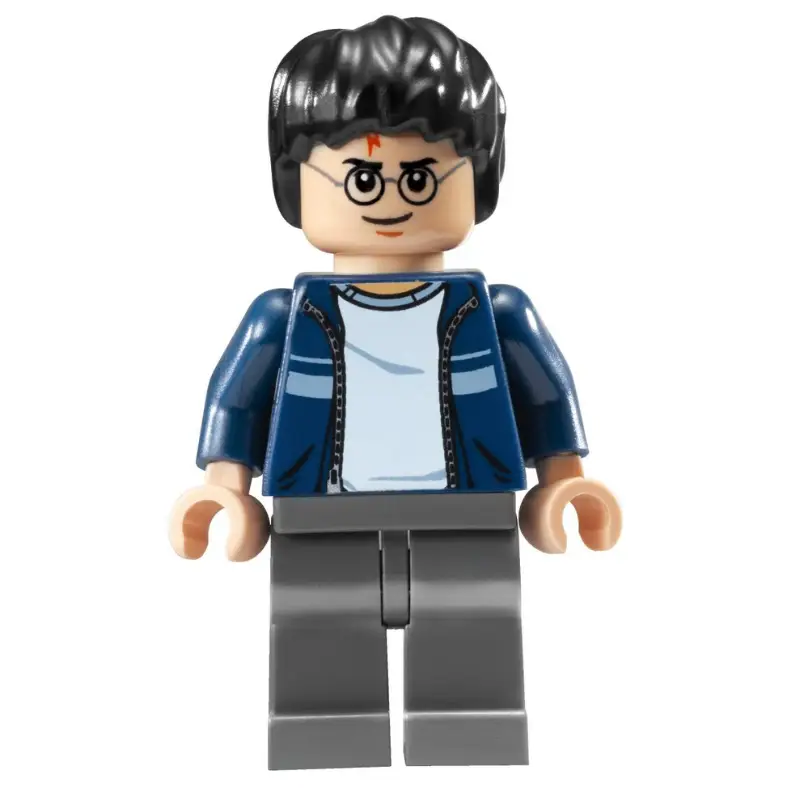 Harry Potter, Open Dark Blue Jacket over White Shirt, Dark Bluish Gray Legs