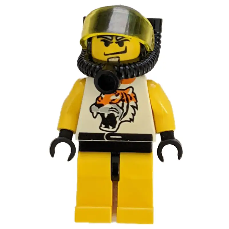 Racer, Yellow and White Outfit with Tiger, Black Diving Helmet with Visor