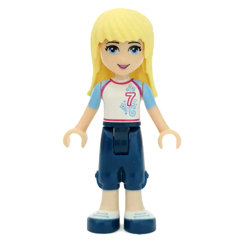 Stephanie - White Jersey, Dark Blue Trousers