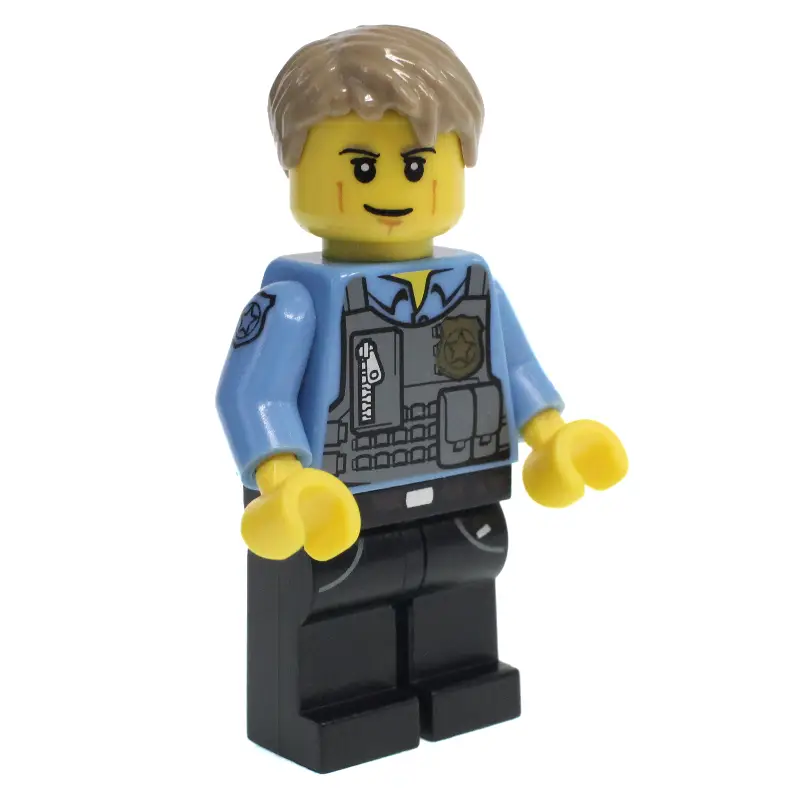 Chase McCain, Dark Bluish Gray Vest with Radio, Badge and Pouches over Medium Blue Shirt, Black Legs