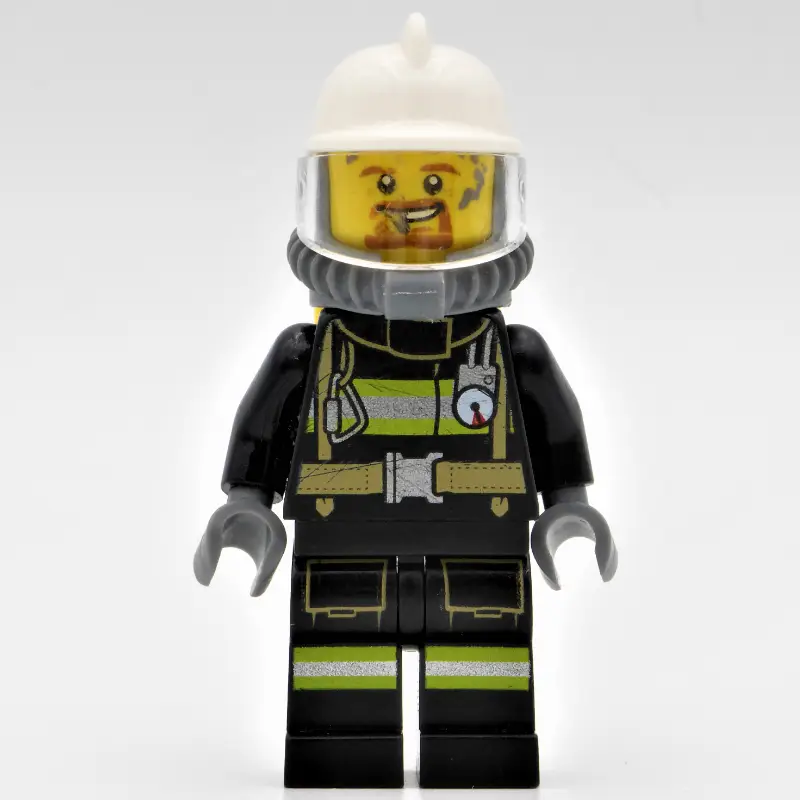 Ed, Black Fire Suit with Gauge and Straps, White Helmet, Breathing Apparatus, Airtanks, Goatee Beard