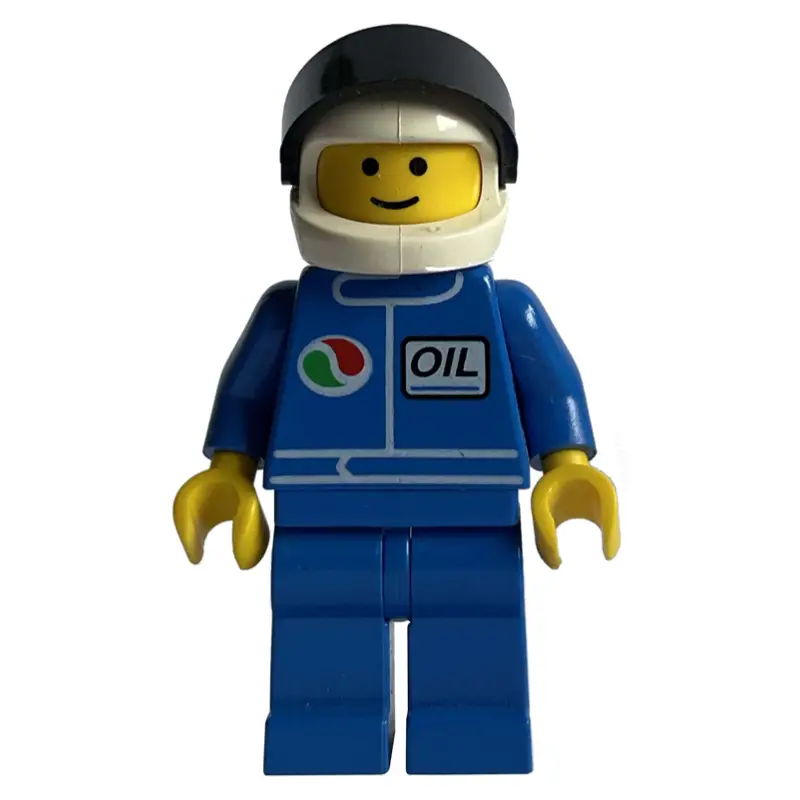 Racer, Blue Jacket with Octan Logo, Blue Legs, White Helmet with Visor