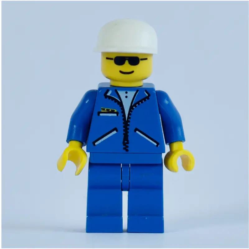 Man, Blue Jacket with Zipper, Blue Legs, White Cap, Sunglasses