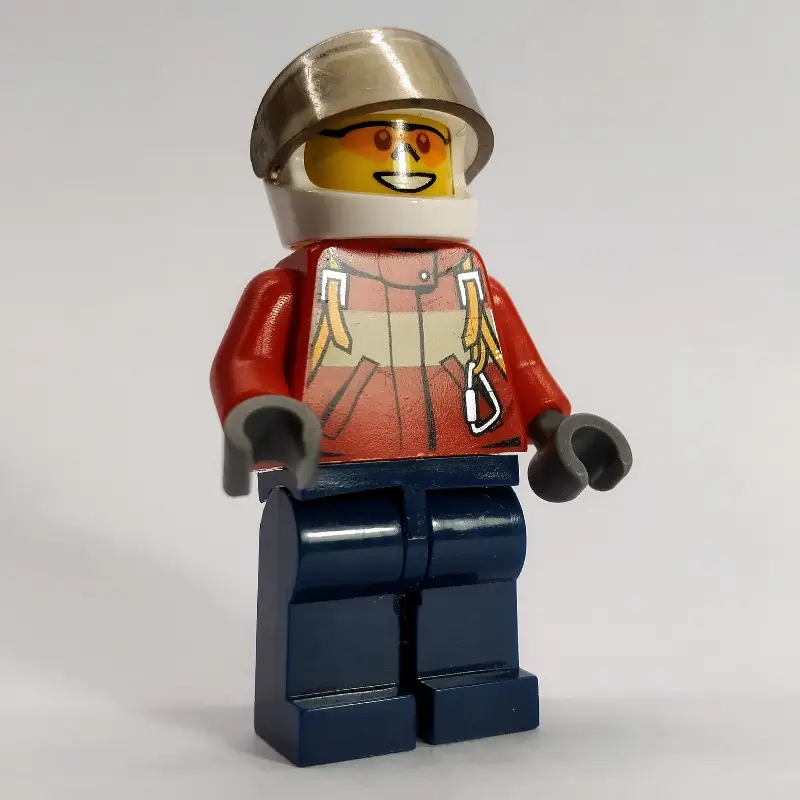Fireman, Red Jacket with Straps, White Helmet with Visor, Orange Sunglasses