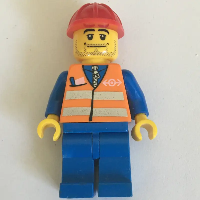 Worker - Orange Safety Vest, Blue Legs, Red Helmet, Stubble Beard