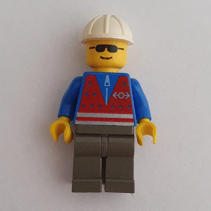 Train Worker - Red Vest, Dark Gray Legs, White Helmet, Sunglasses