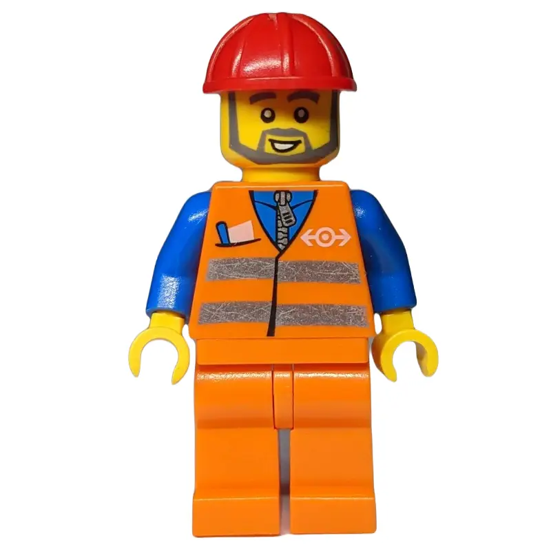 Construction Worker, Orange Safety vest, Orange Legs, Grey Beard