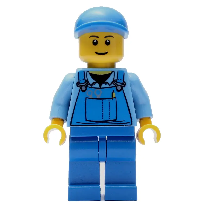 Man, Blue Overalls over Shirt, Blue Legs, Blue Cap