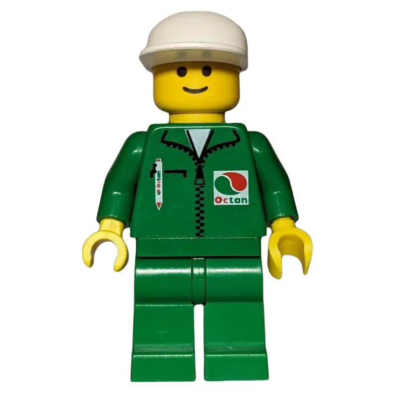 Racer, Green Jacket with Zipper and Octan Logo, White Cap
