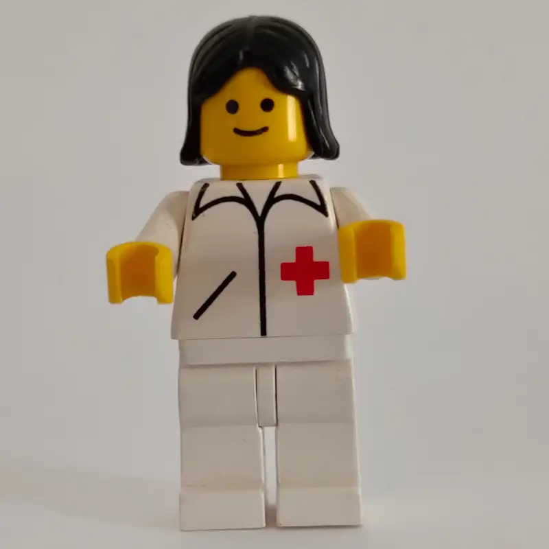 Doctor, Woman, White Jacket with Red Cross, White Legs, Black Hair