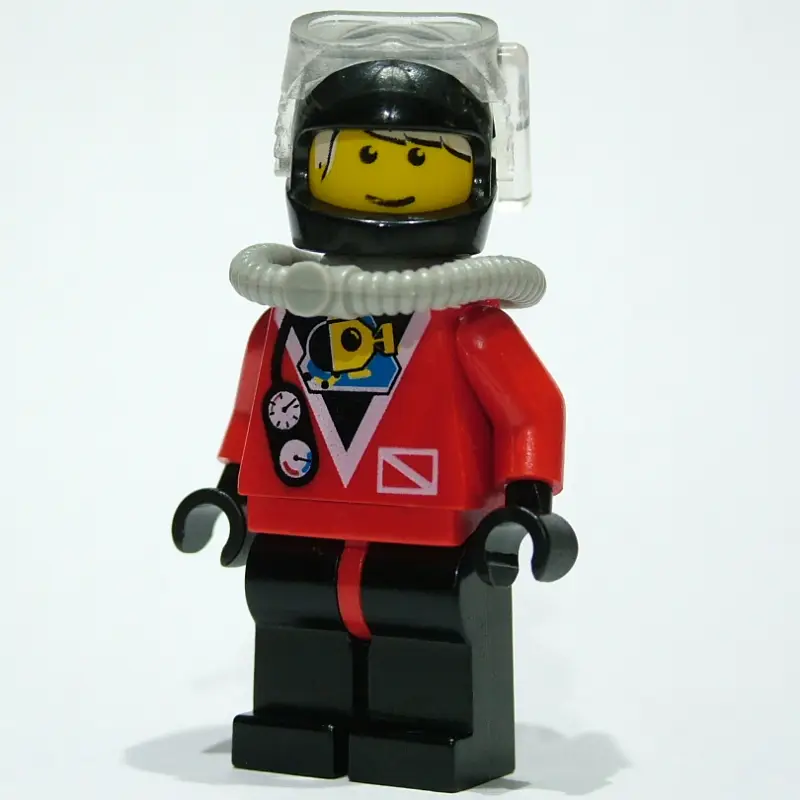Diver, Man, Red Wetsuit, Black Helmet with Mask, Airtank, Printed White Hair