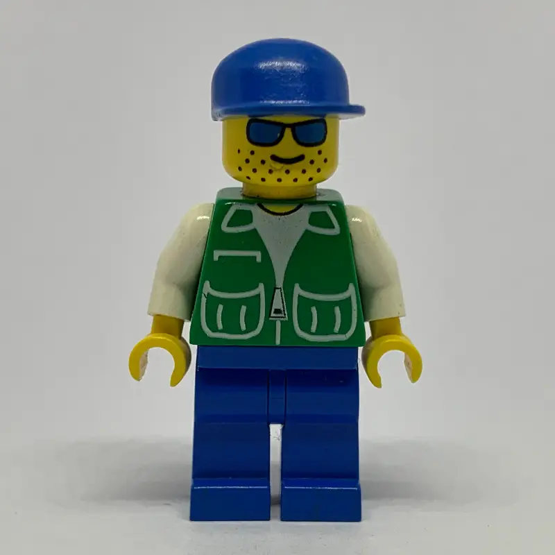 Man, Green Jacket, Blue Legs, Blue Cap, Blue Sunglasses