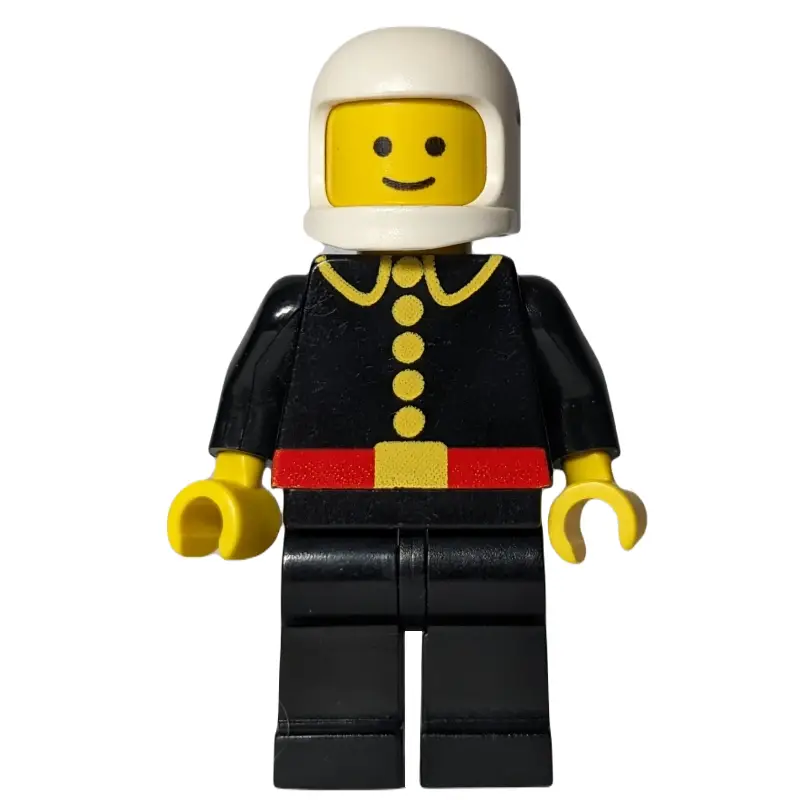 Fireman, Classic, Black Fire Jacket with Red Belt and Buttons, White Helmet (3842a Helmet)