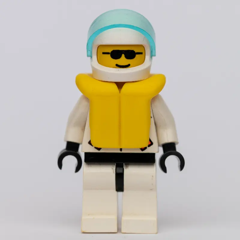 Res-Q Man, Helmet with Visor, Yellow Life Vest, Sunglasses