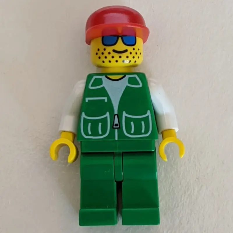 Man, Green Jacket, Green Legs, Red Cap, Blue Sunglasses