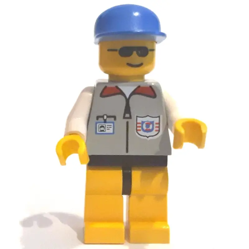 Lifeguard, Light Gray Jacket with Zipper and Badge, Blue Cap, Sunglasses