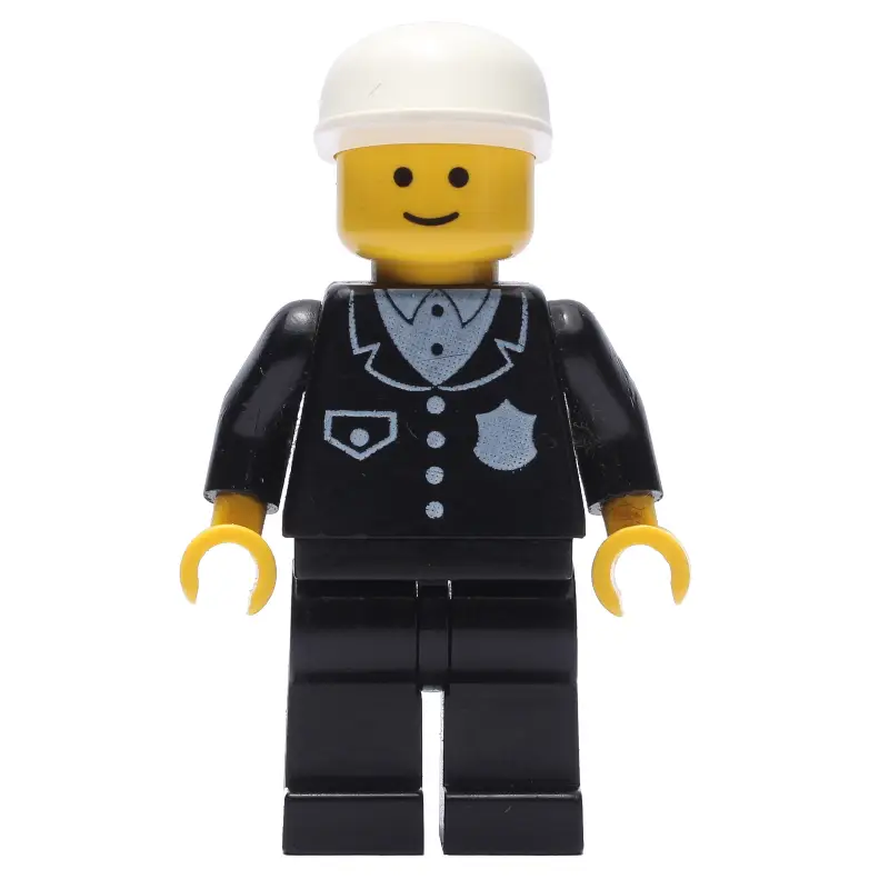 Policeman, Black Suit with Pocket and Badge, White Cap