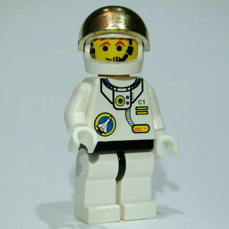 Astronaut, White, Black Hips, Helmet with Large Chrome Gold Visor, Headset