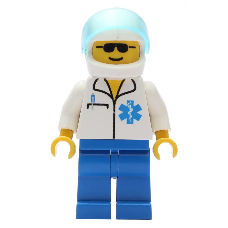 Doctor, White Shirt with Star of Life Logo, White Helmet with Visor, Sunglasses