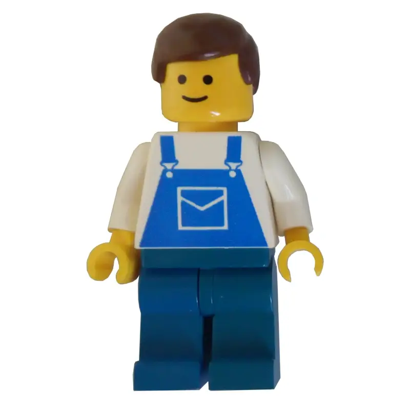 White Torso, Blue Overalls, Brown Hair (3626a Head)