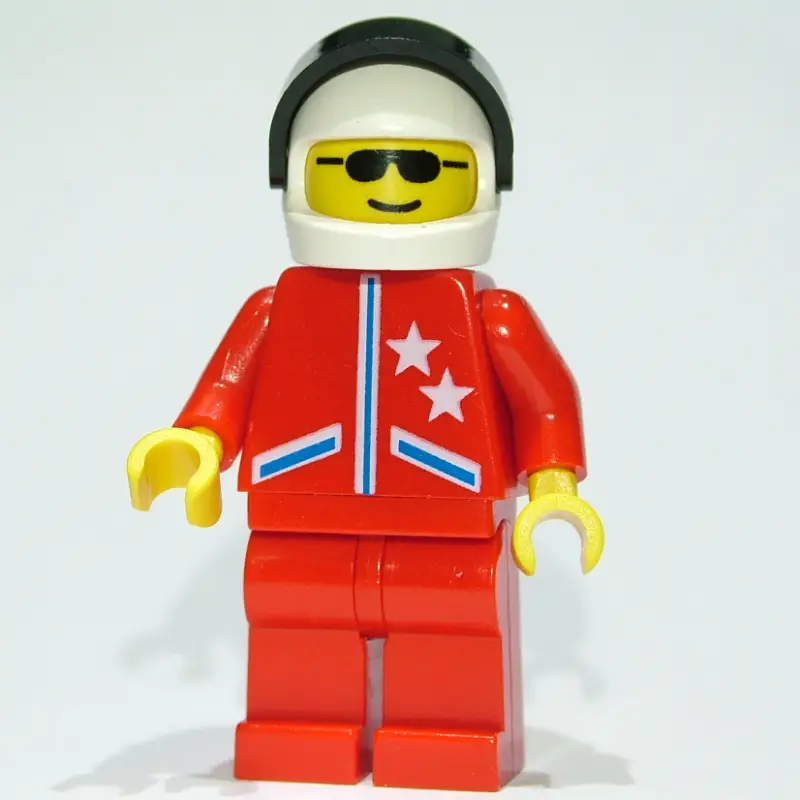 Racer, Red Jacket with 2 Stars, White Helmet with Visor, Sunglasses