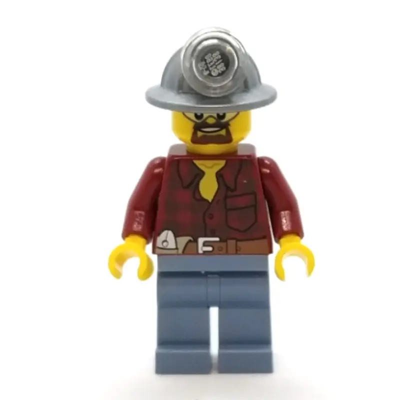 Miner, Dark Red Flannel Shirt, Mining Hat, Goatee Beard and Goggles