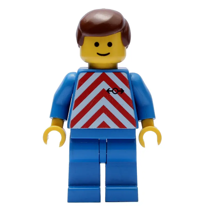 Train Worker - Red/White Shirt, Blue Legs, Brown Hair, (3626a Head)