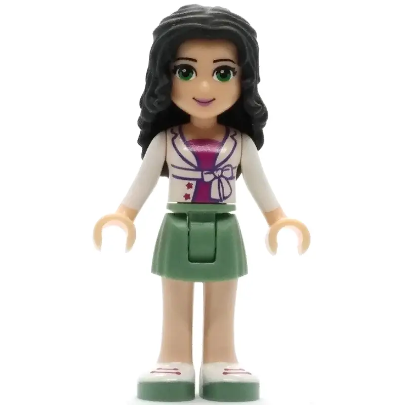 Emma - White Shirt, Sand Green Skirt