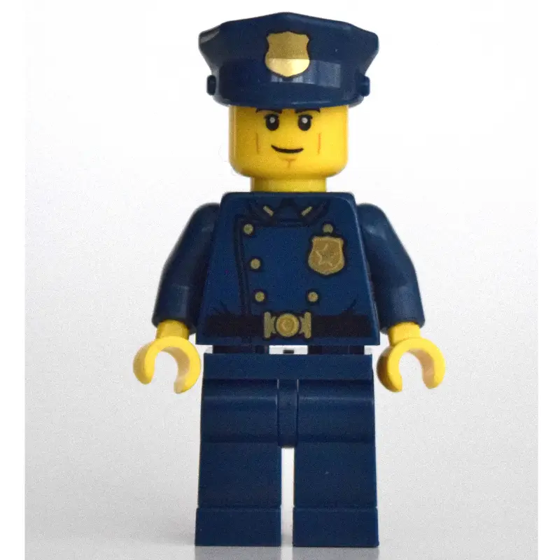 Policeman, Dark Blue Suit with Large Lapels and Gold Buttons, Police Hat