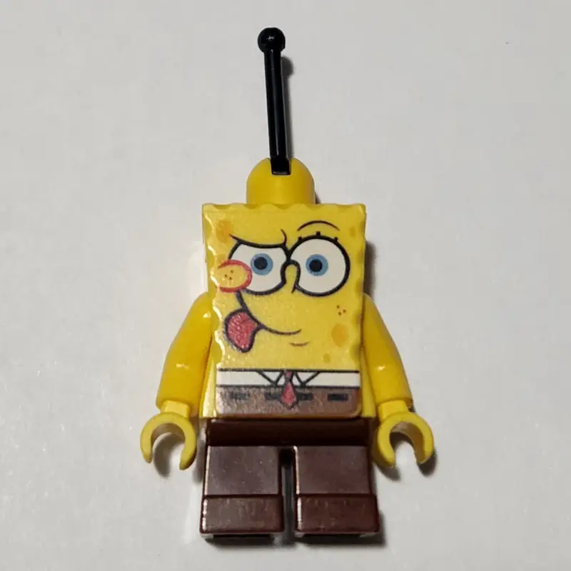 SpongeBob Squarepants with Tongue Sticking Out and Lever on Head