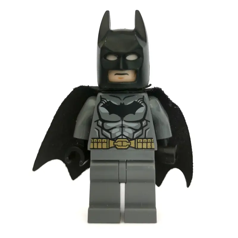 Batman, Dark Bluish Gray Suit, Black Cape and Cowl, Light Nougat Head, Dark Bluish Gray Hips, Muscles Outline