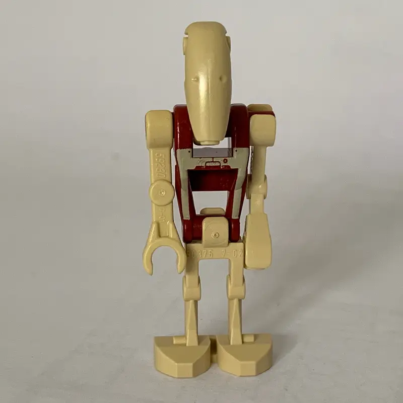 Battle Droid Security, Dark Red Torso with Tan Print and Three Red Dots, One Bent Arm, One Straight Arm