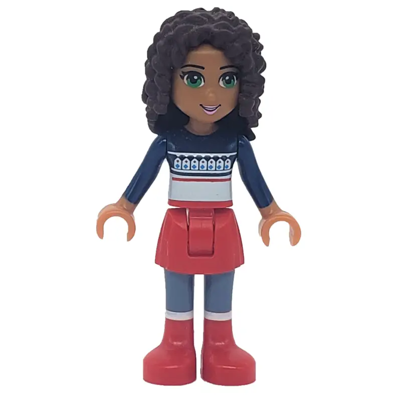 Andrea - Dark Blue Christmas Sweater, Red Skirt