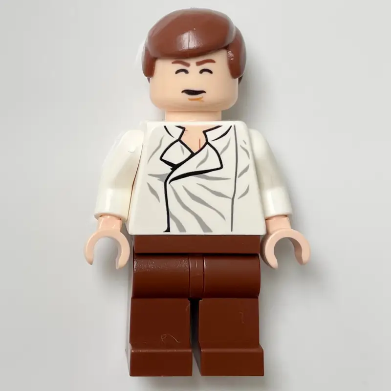 Han Solo, White Shirt, Reddish Brown Legs, Dual Sided Head Closed Mouth / Closed Eyes