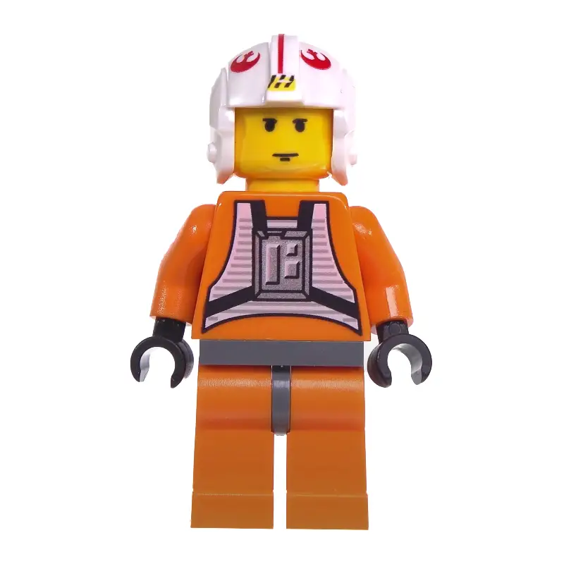 Luke Skywalker, Orange Rebel Pilot Outfit, Yellow Skin, Dark Bluish Gray Hips (3626c Head)