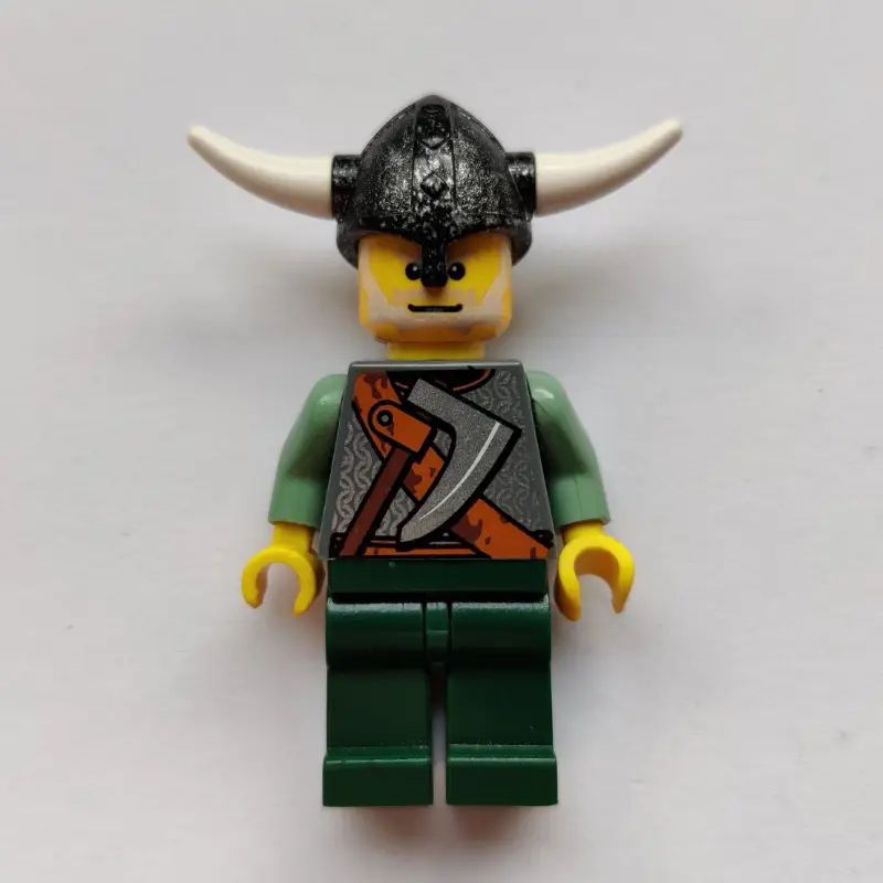 Viking Warrior - Armour, Battle Axe on Torso, Sand Green Arms, Dark Green Legs, Light Gray Hair