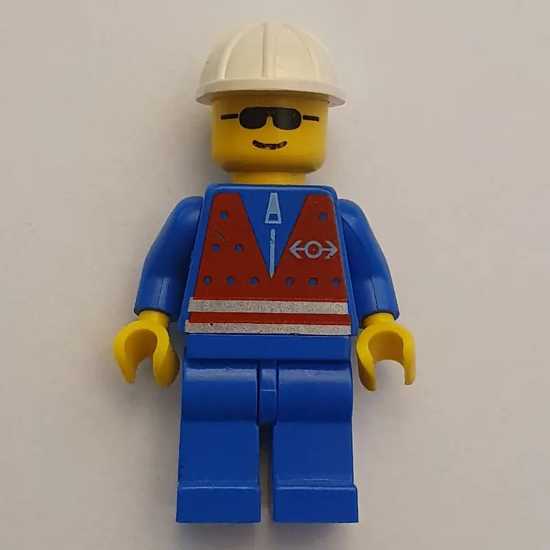 Train Worker - Red Vest, Blue Legs, White Helmet, Sunglasses