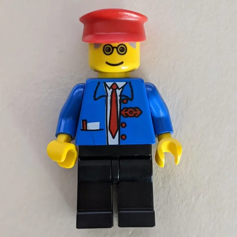 Train Employee - Blue Torso, Black Legs, Red Hat