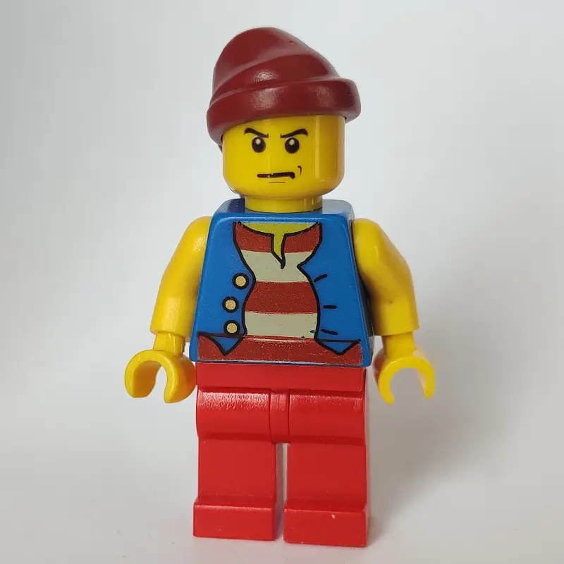 Pirate - Blue Vest, Red Legs, Dark Red Bandana, Scowl