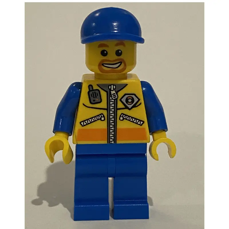 Coast Guard, Yellow Jacket with Zipper, Radio and Badge, Blue Cap, Goatee Beard