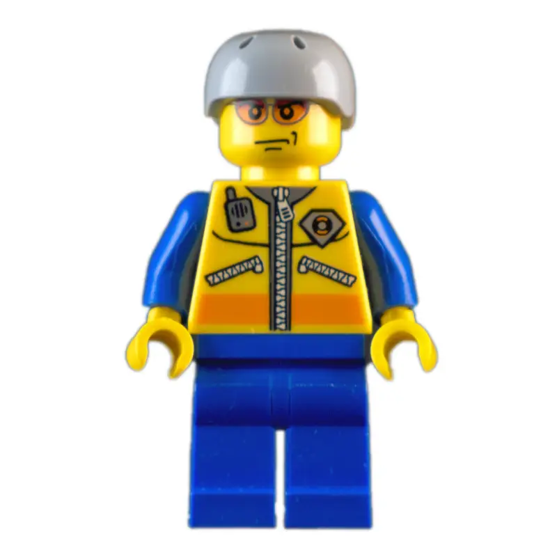 Coast Guard, Yellow Jacket with Zipper, Radio and Badge, Light Bluish Gray Helmet, Orange Sunglasses
