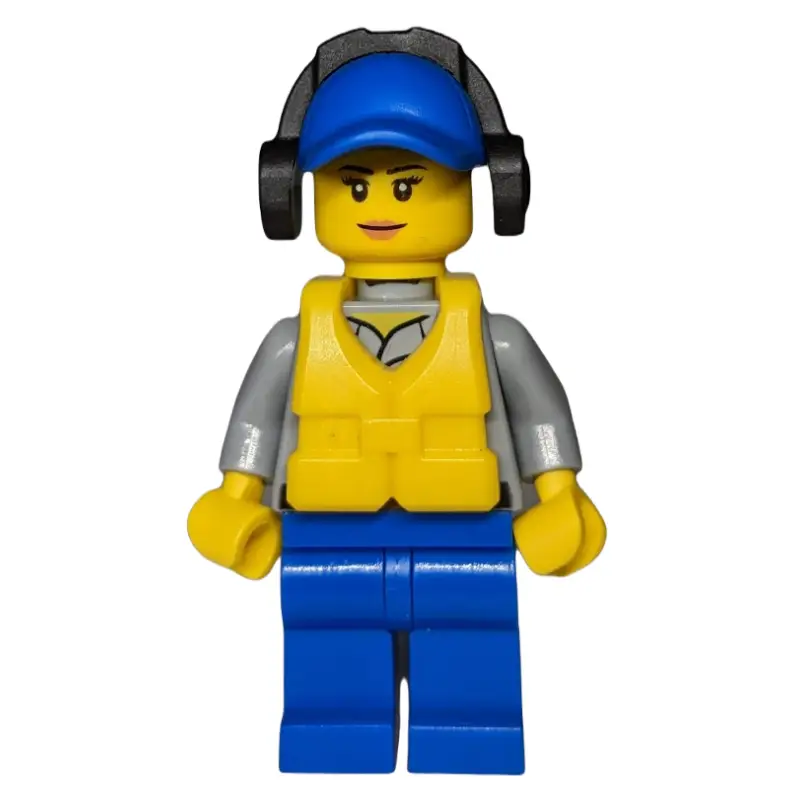 Coast Guard, Light Bluish Gray Shirt with Badge, Blue Cap, Ear Defenders, Yellow Life Vest