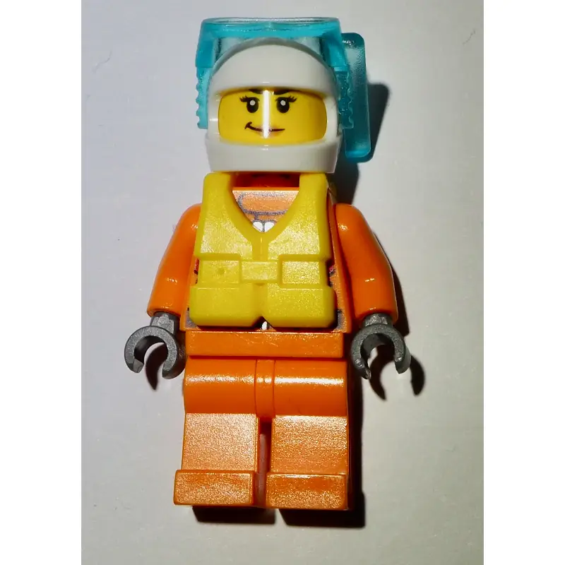 Coast Guard, Woman, Orange Jumpsuit, White Helmet with Diving Mask, Yellow Life Vest