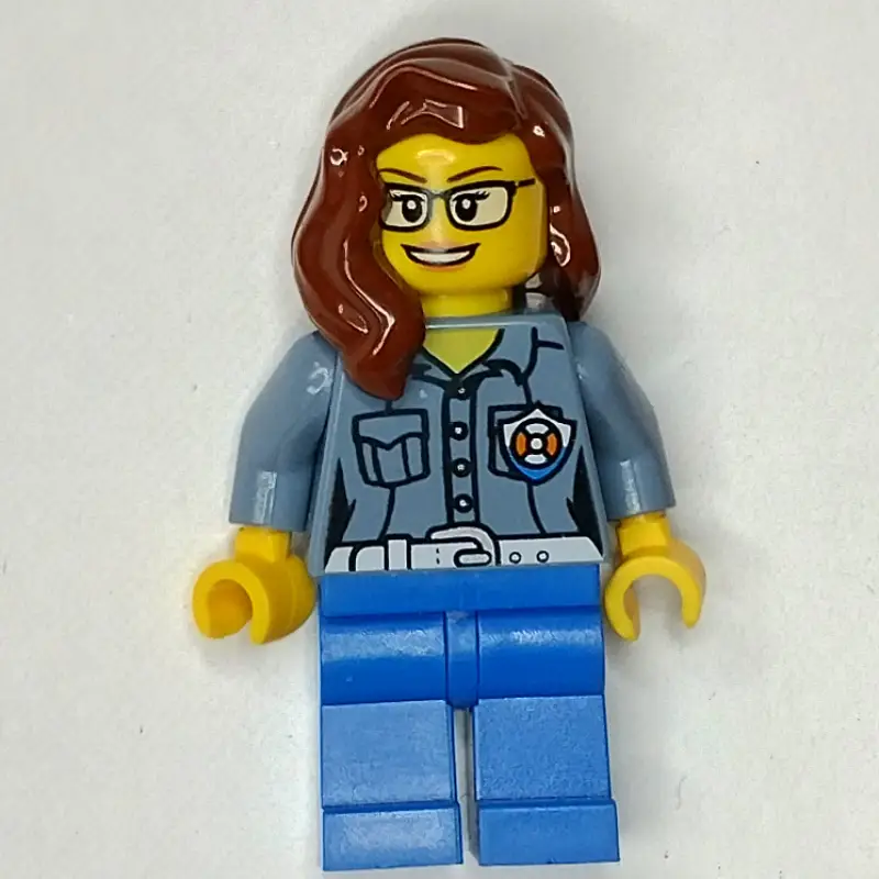 Coast Guard, Woman, Sand Blue Shirt with Badge, Reddish Brown Hair, Glasses