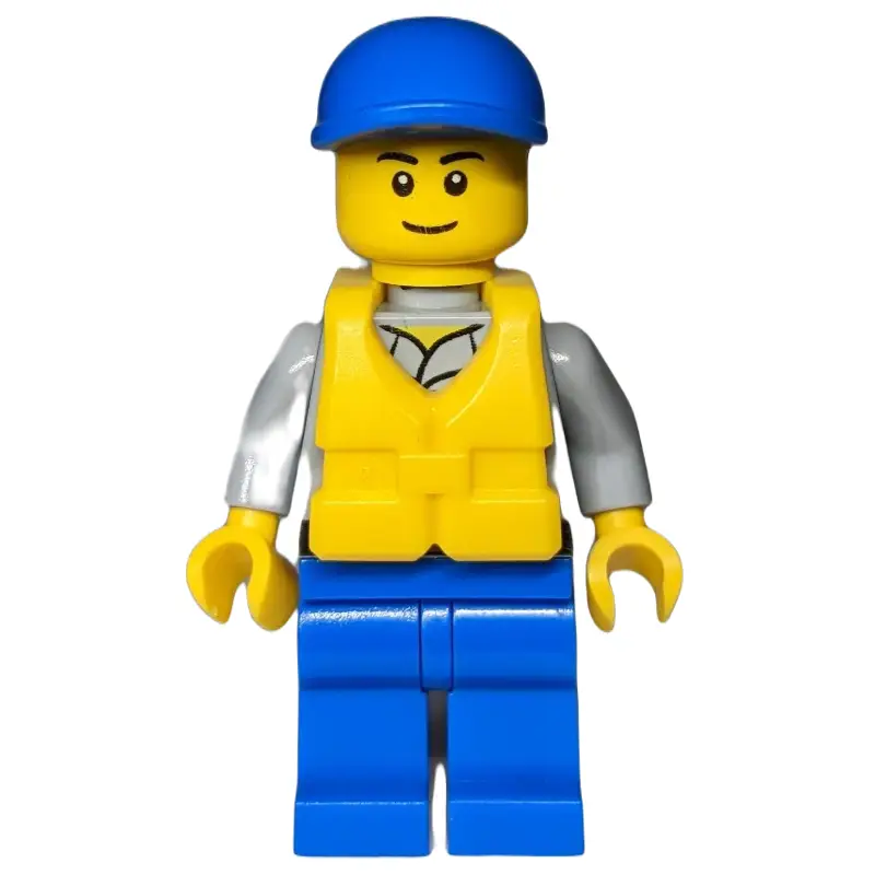 Coast Guard, Light Bluish Gray Shirt with Badge, Blue Cap, Yellow Life Vest