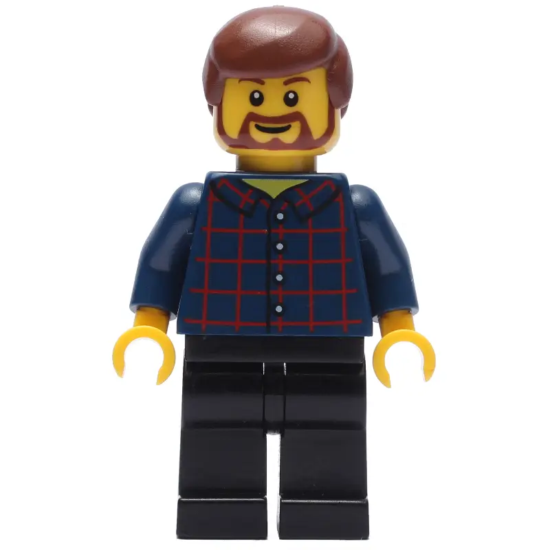 Man, Dark Blue Plaid Shirt, Black Legs, Beard