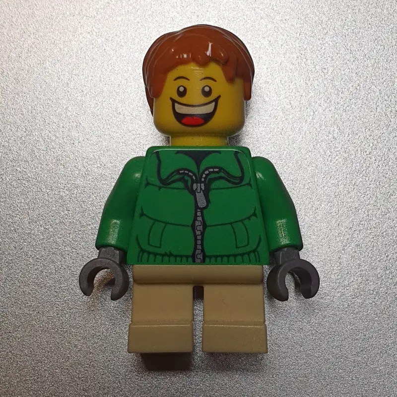 Boy, Green Jacket, Short Tan Legs, Dark Orange Hair