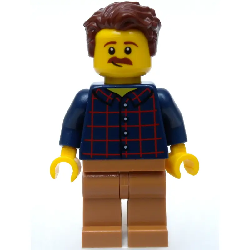 Man, Dark Blue Plaid Shirt, Medium Nougat Legs, Moustache