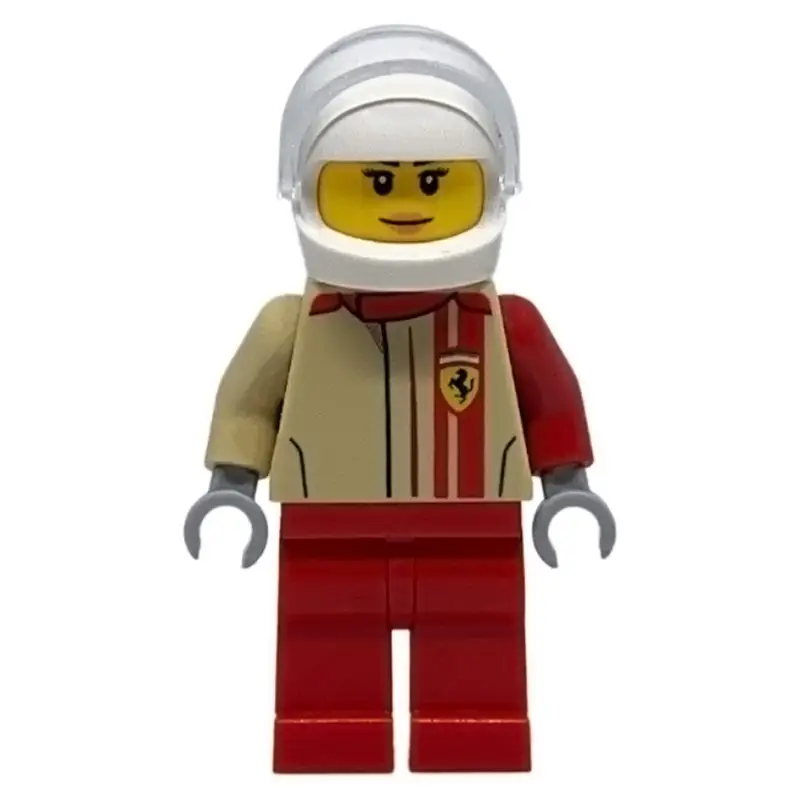 Race Driver, Tan Torso, Red Legs, White Helmet, Ferrari